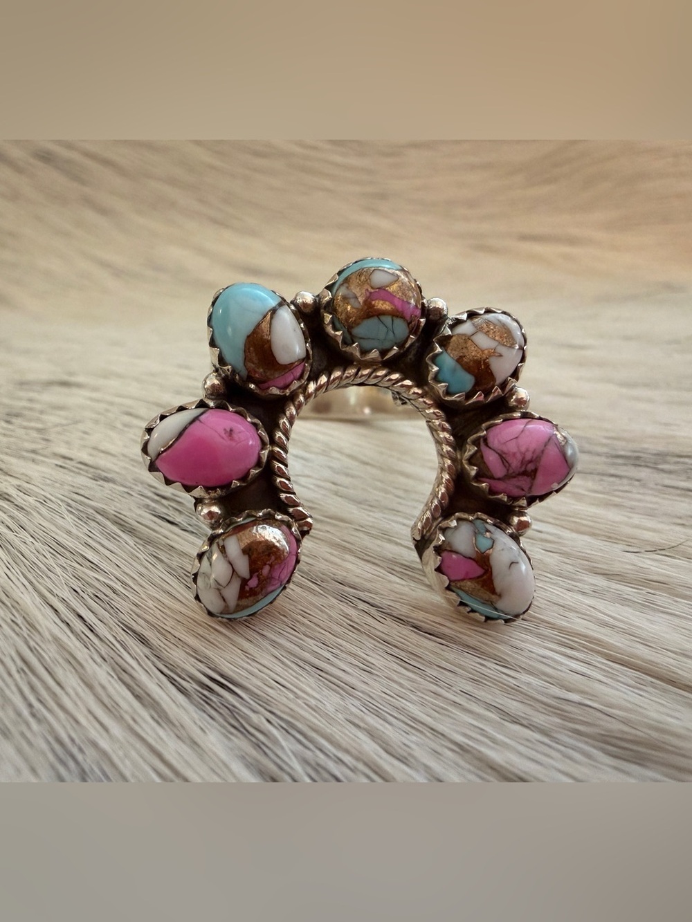 ❤️ Cotton Candy Kingman Turquoise NAJA Adjustable Sterling Silver Ring 8 Grams